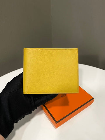 Hermès Citizen Twill Compact Card Holder Jaune Evercalf Calfskin