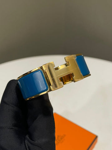 Hermes Clic H Enamel Wide Bracelet Deep Blue