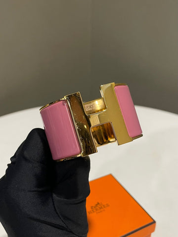 Hermes Clic H XL Wide Bracelet Rose Valentine