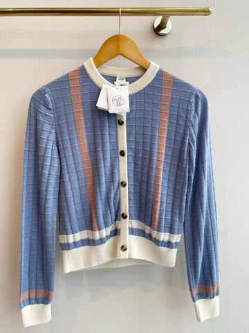 Hermes Coaching Long Sleeve Cardigan Bleu Grignon