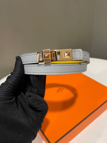Hermes Collier de Chien Reversible Belt  Bleu Glacier Swift / Jaune De Naples Epsom