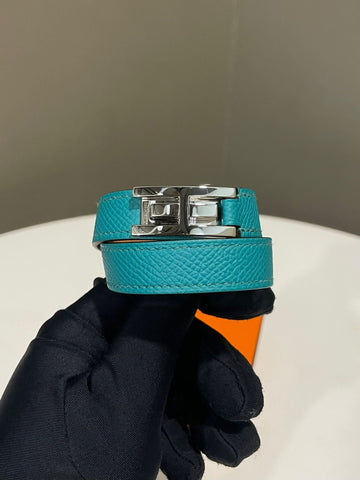 Hermes Drag Double Tour Bracelet Bleu Paon Epsom