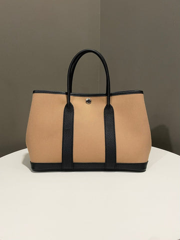 Hermes Garden Party 30 Chai Toile / Noir Negonda