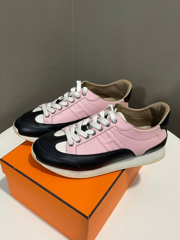 Hermes Goal Sneakers Pink/ Black Leather Size 38