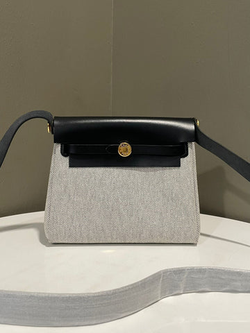 Hermes Herbag Zip Mini 20 Black Noir / Ecru