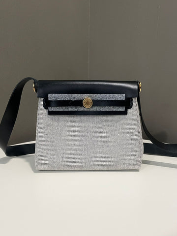 Hermes Herbag Zip Mini 20 Noir / Ecru Noir