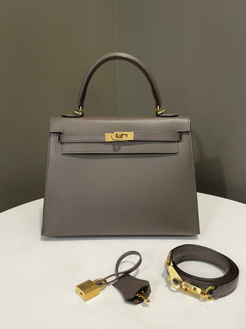 Hermes Kelly 25 Sellier Etain Epsom