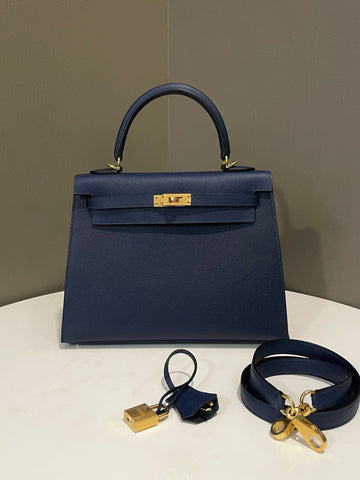 Hermes Kelly 25 Sellier Navy Epsom