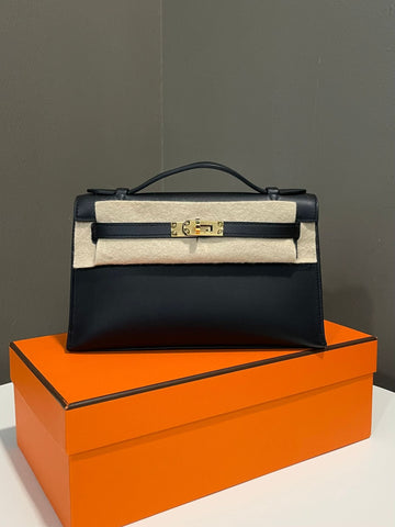Hermes Kelly Pochette Black Noir Swift