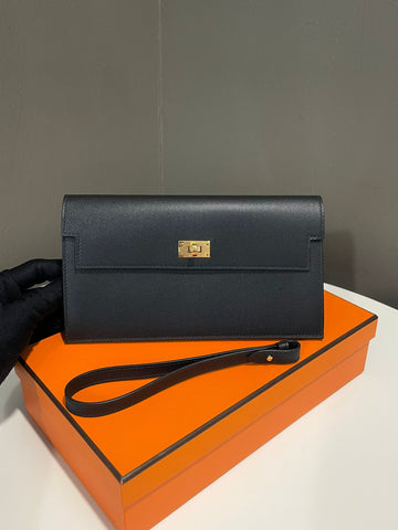 Hermes Kelly Pocket Long Wallet Black Madame