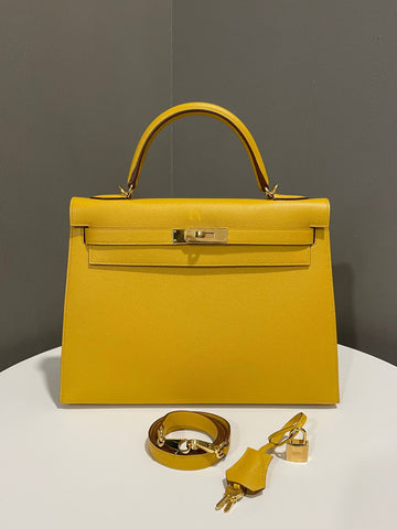 Hermes Kelly Sellier 32 Jaune Amber Epsom