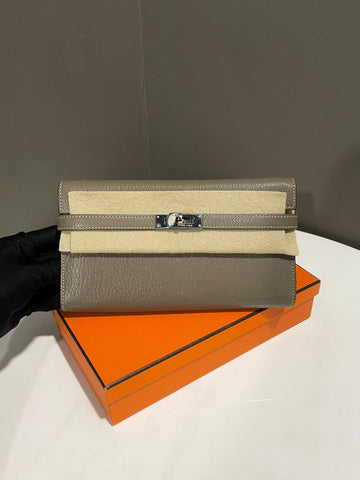 Hermes Kelly Wallet  Etoupe Chevre