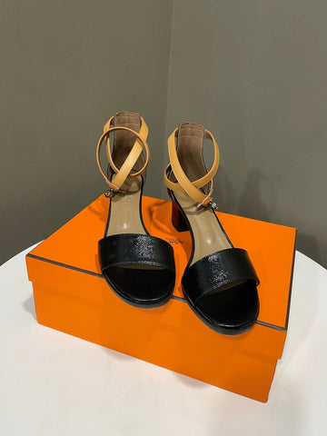 Hermes Manege Sandal Black / Gold  Size 36.5
