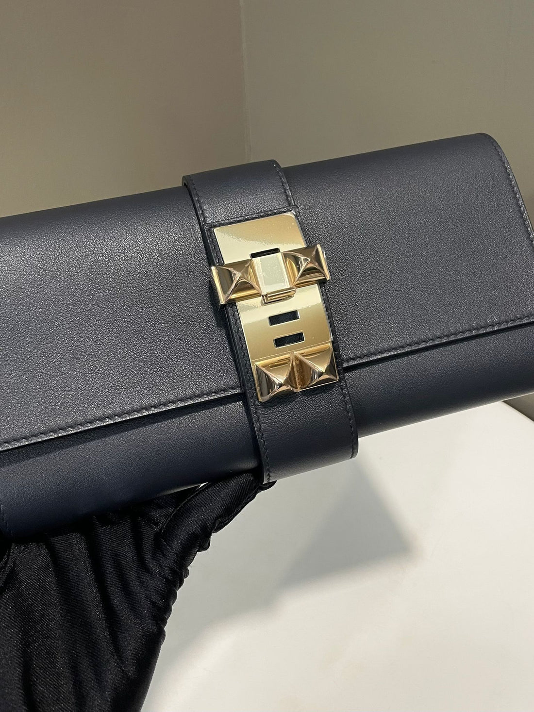 Hermes Medor Clutch Bleu Indigo Swift Permabrass
