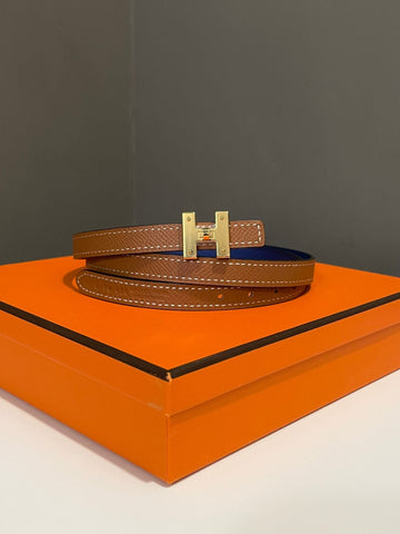 Hermes Mini H Belt Gold/ Bleu France