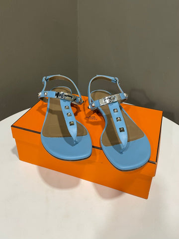Hermes Olivia Sandal  Blue Ciel Size 37