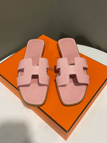 Hermes Oran Sandal Rose Jeva Lizard