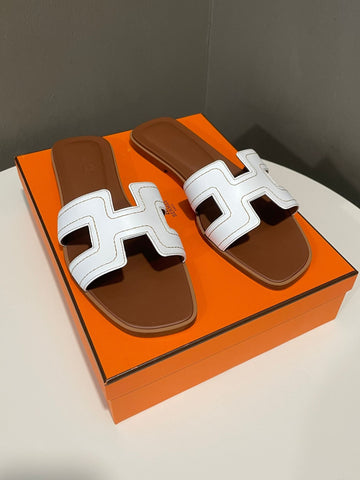 Hermes Oran Sandal White/ Gold Size 40