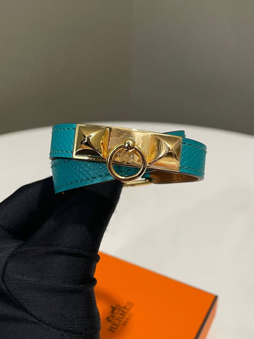 Hermès Rivale Double Tour bracelet Bleu Paon Epsom