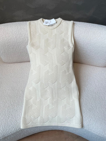Hermes Robe San Manches Knit Dress Blanc Nature