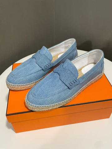 Hermes Trip Espadrilles Light Blue Denim Canvas Size 39