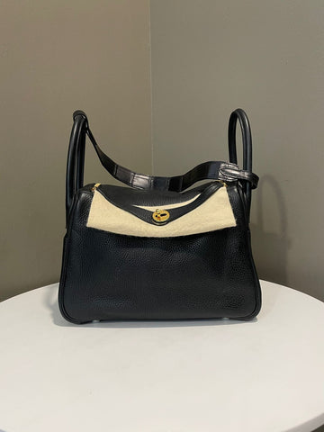 Hermes Lindy 30 Touch Black Clemence / Croc