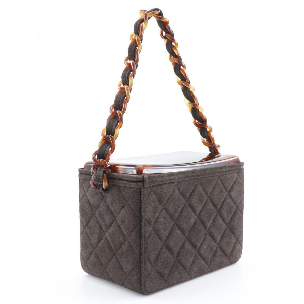 CHANEL Handbag Suede Brown Plastic Chain Vanity