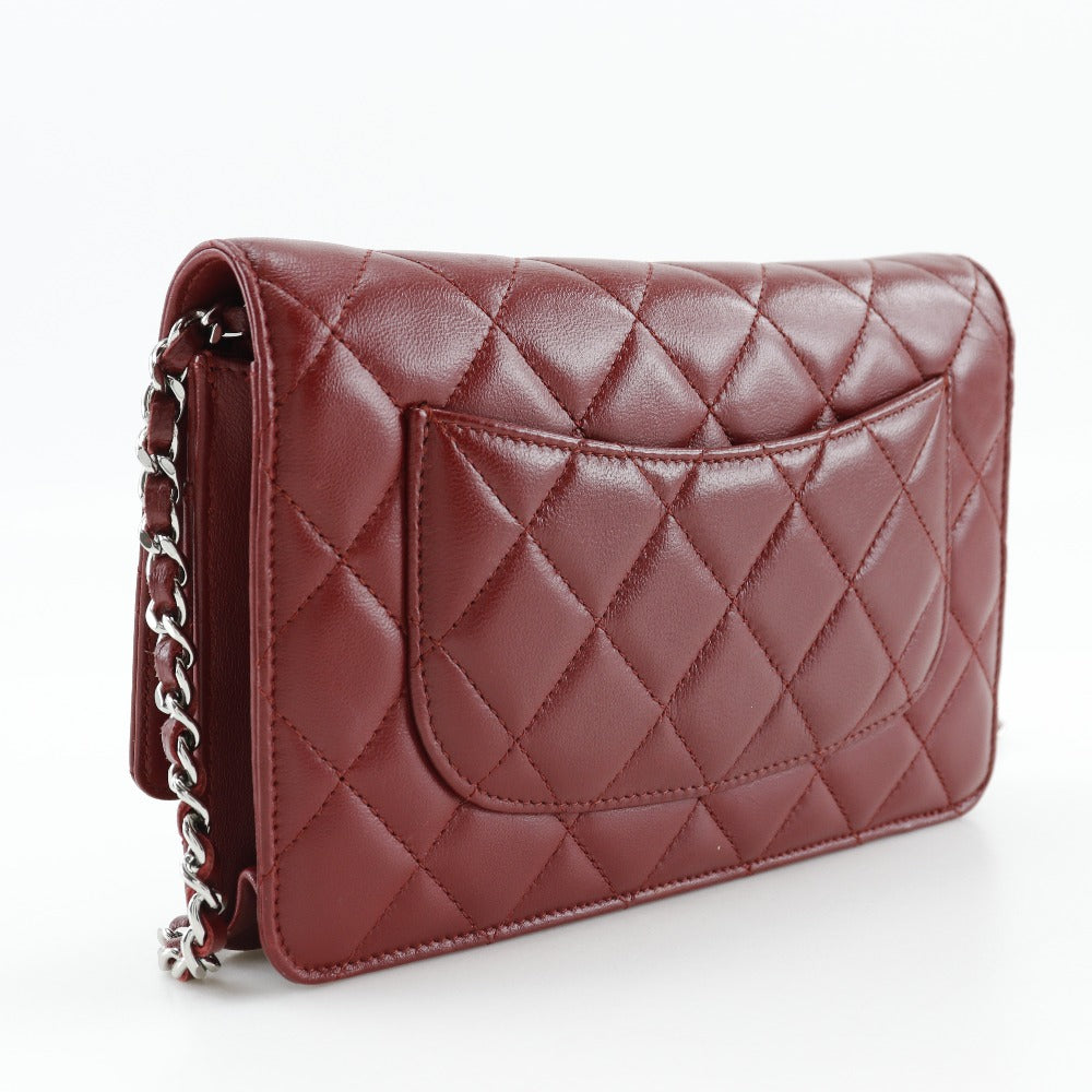 CHANEL lambskin Red Matrasse Chain wallet