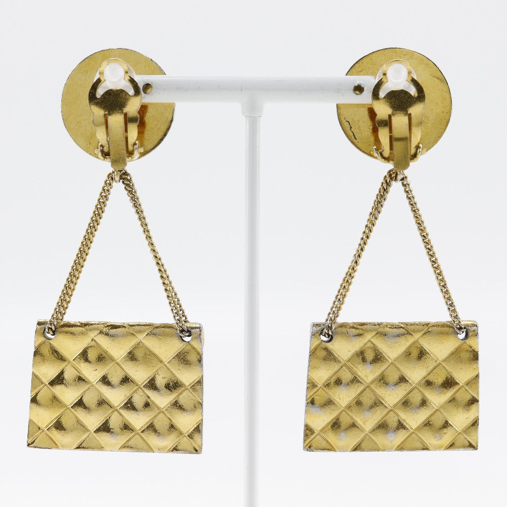 CHANEL Earring Plated Gold gold COCO Mark Matelasse bag motif