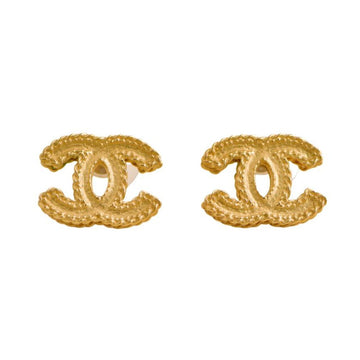 Chanel Gold Tone CC Logo Stud Earrings