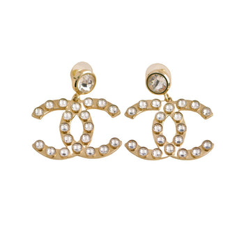 Chanel CC Logo Crystal Drop Earrings