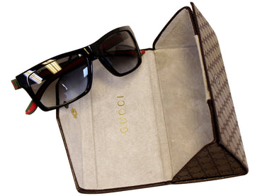 Gucci 1013 Shiny Black Rectangular Red/Green Web Logo Sunglasses GG 1013/S