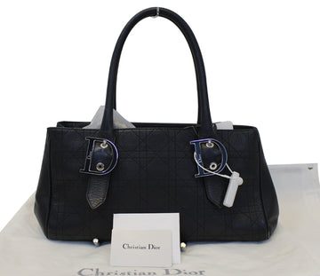 CHRISTIAN DIOR Black Leather Cannage Medium Tote Bag