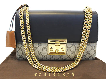 GUCCI GG Supreme Beige/Black Padlock Medium Shoulder Bag