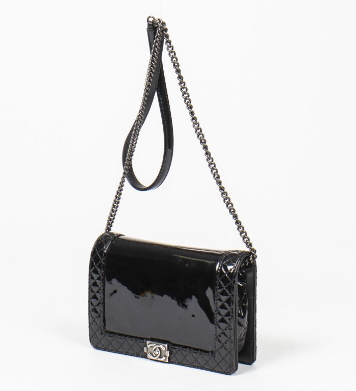 CHANEL REVERSO PATENT LEATHER LARGE BOY BAG