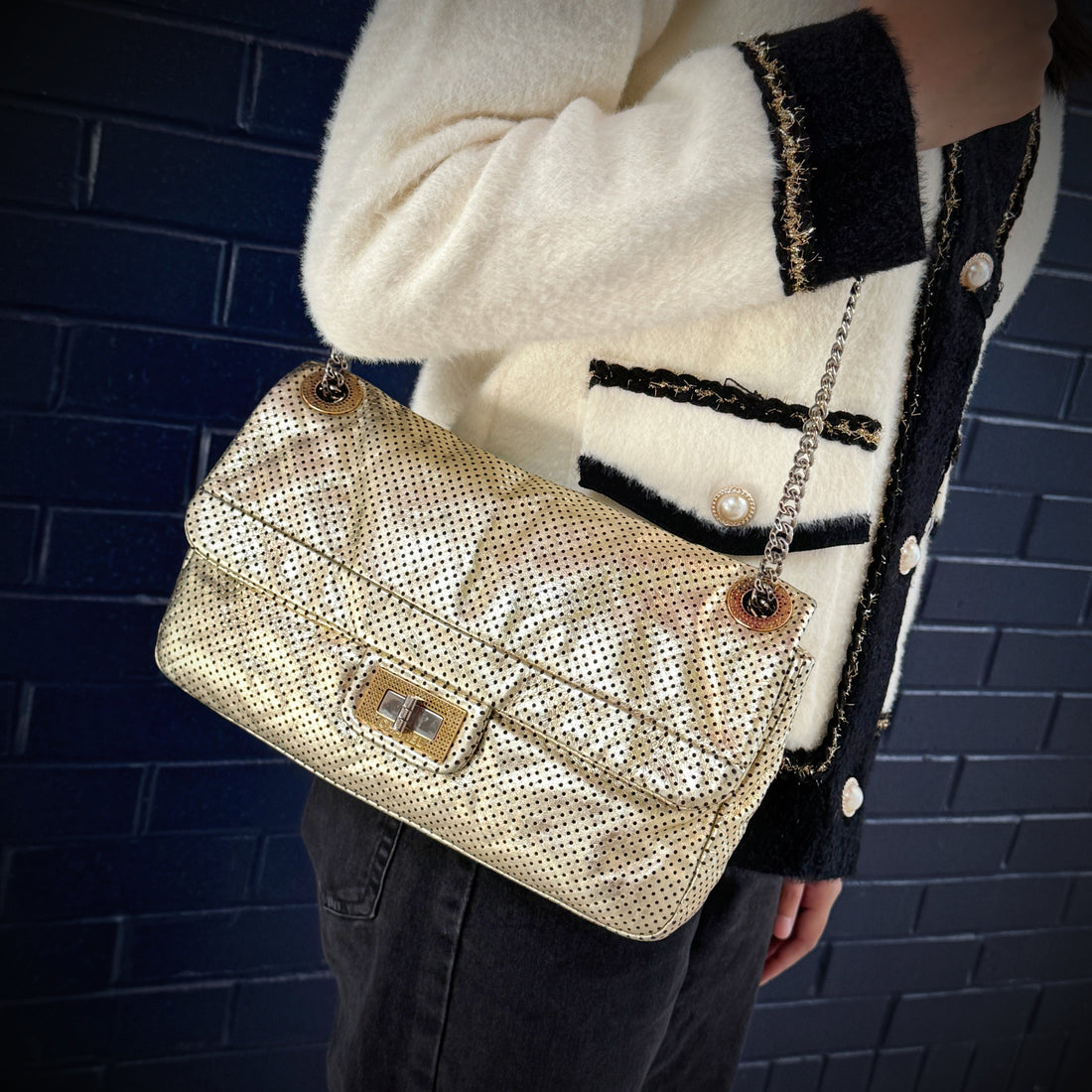 Chanel 2.55 Metallic Leather Drill Flap Bag TWS
