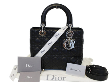 CHRISTIAN DIOR Cannage Quilted Lambskin Leather Lady Dior Medium Bag