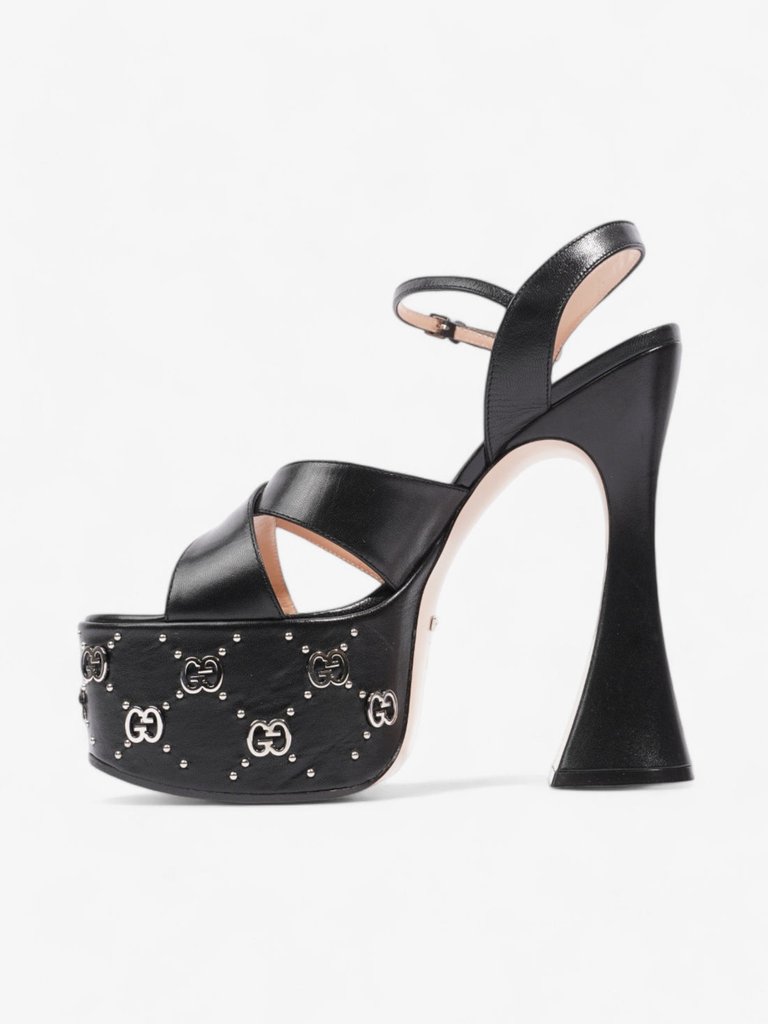 Gucci Interlocking G Stud Platform Heels 160mm Black / Silver Leather EU 39.5 UK 6.5