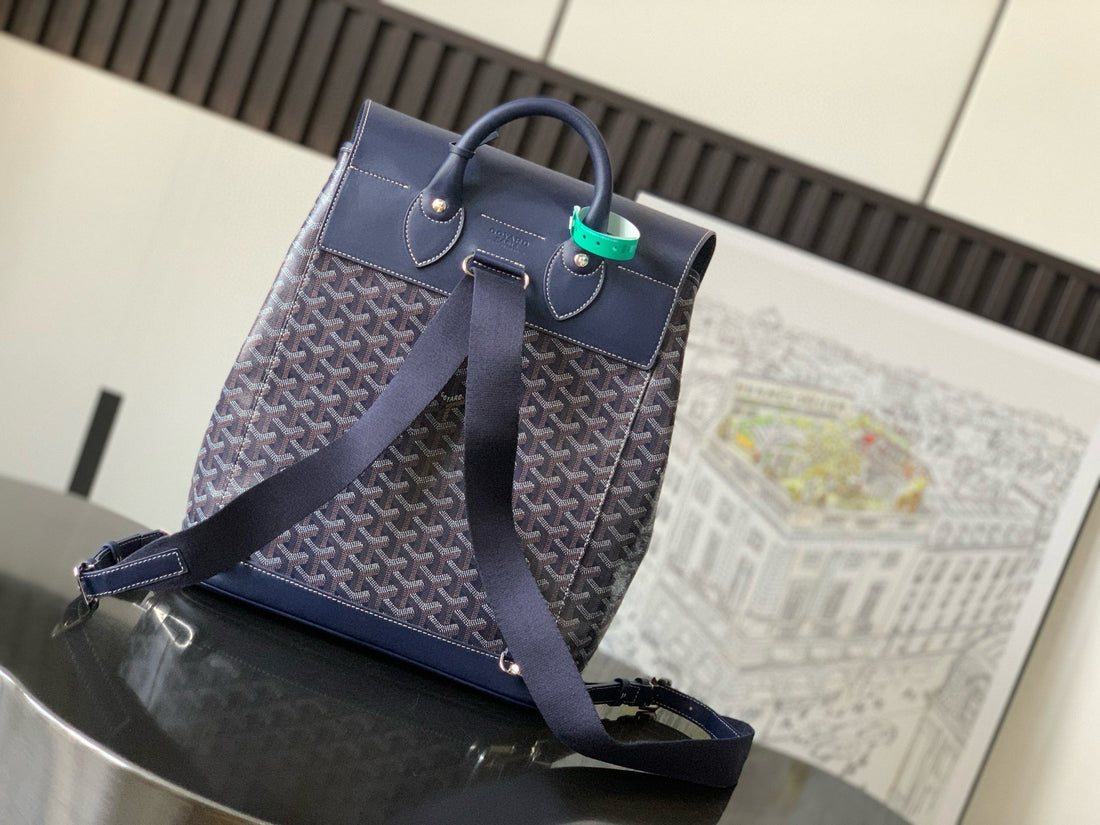 ALPIN MM BACKPACK 39 NAVY BLUE CANVAS CLAMECY CALFSKIN House Of Sarah