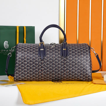 BOSTON 45 BAG IN NAVY BLUE GOYARDINE CANVAS AND CALFSKIN TRIM House Of Sarah Bags