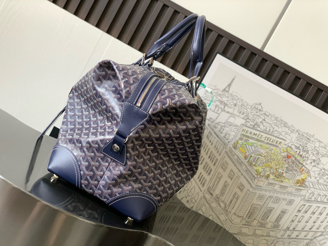 BOWLING 45 BAG IN NAVY BLUE GOYARDINE CANVAS AND CALFSKIN TRIM House Of Sarah