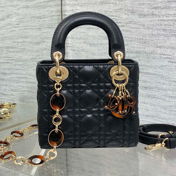 SMALL 20 LADY BAG IN BLACK MACROCANNAGE LAMBSKIN WITH GOLD HARDWARE House Of Sarah Bags