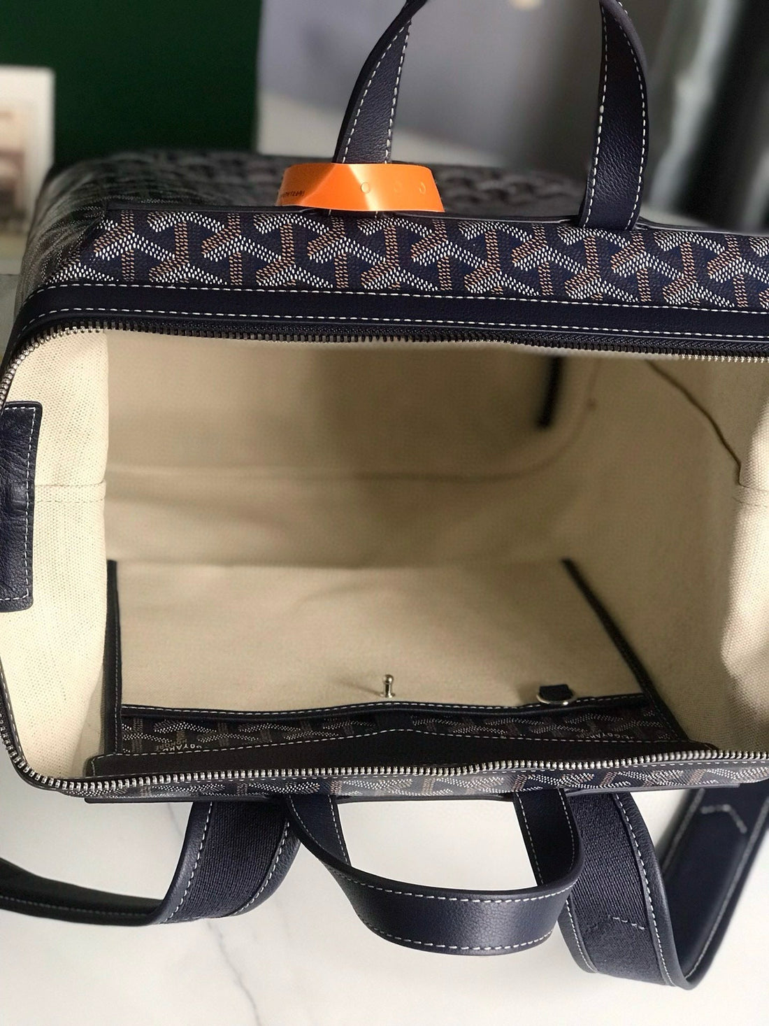 CISALPIN BACKPACK 43 IN NAVY BLUE GOYARDINE CANVAS AND CALFSKIN House Of Sarah Bags
