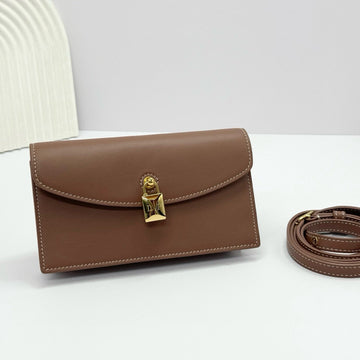 EXTRA POCHETTE 18 IN CARAMEL SUGAR CALFSKIN GOLD HARDWARE House Of Sarah Bags