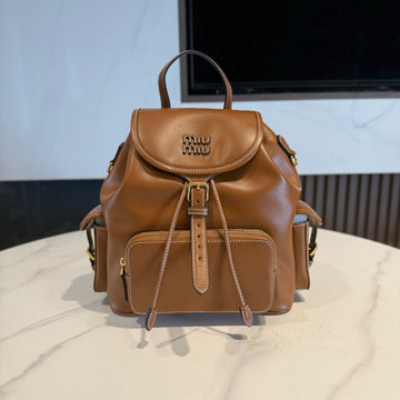 MM CLASSIC BACKPACK 30 IN CARAMEL BROWN CALFSKIN LEATHER House Of Sarah