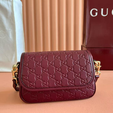 GG SHOULDER BAG 20 IN BURGUNDY RED EMBOSSED CALFSKIN House Of Sarah Bags
