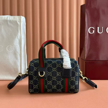 GG TOP HANDLE BAG 20 IN DARK BLUE DENIM MIX CALFSKIN House Of Sarah