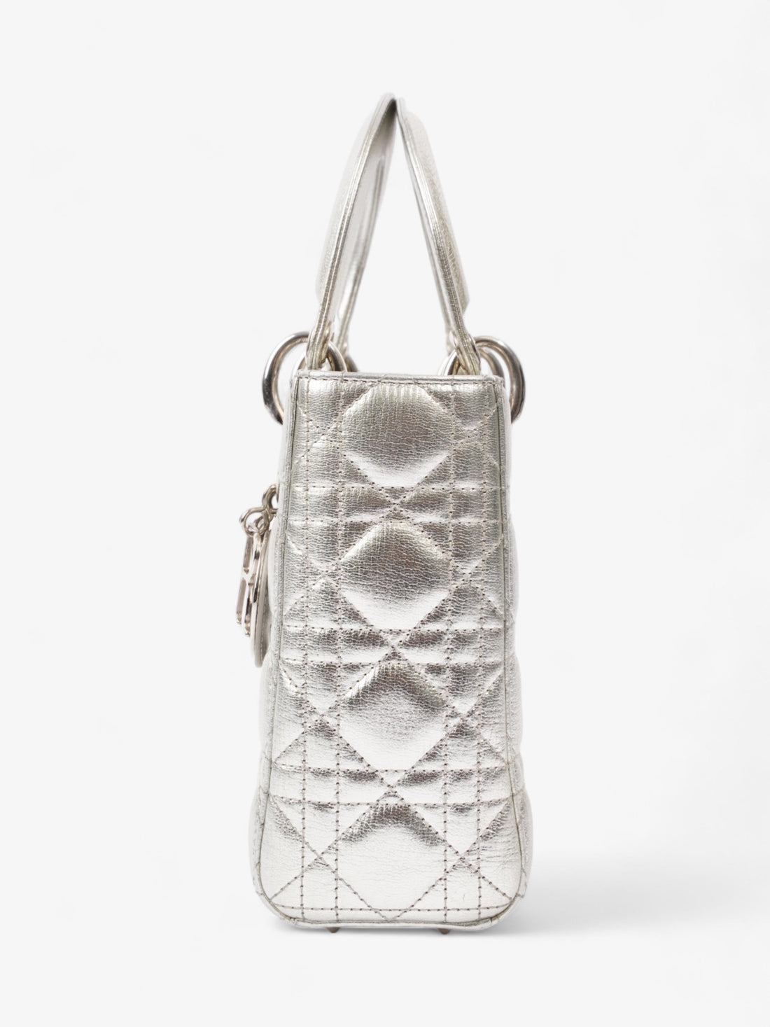 My ABCDior Lady Dior Small Metallic Silver Calfskin Leather
