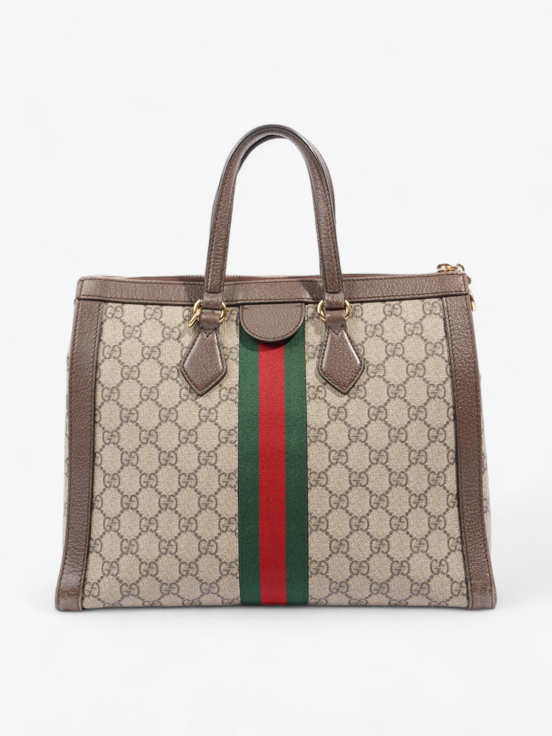 Gucci Ophidia GG Beige And Ebony GG Supreme / Brown / Gucci Stripe Coated Canvas Medium