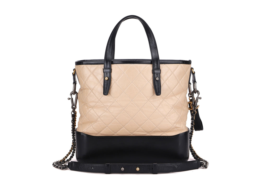 CHANEL GABRIELLE SHOPPING TOTE (2437xxxx) MEDIUM BEIGE BLACK CALFSKIN MIXED HARDWARE, WITH  & DUST COVER